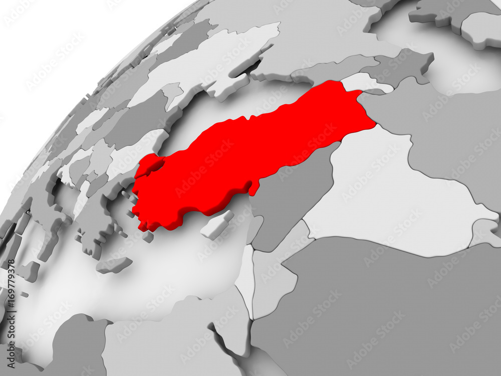 Turkey on grey political globe