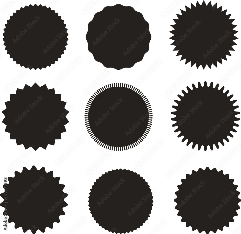Set of vector starburst, sunburst badges. Black on white color. A collection of different types icon. Set of vector starburst, sunburst badges. Black on white color. A collection of different types icon.