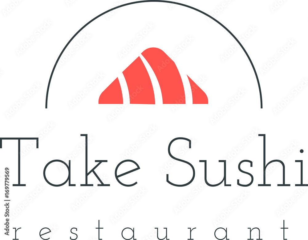 Vector Icon Style Illustration Logo of Asian Street Fast Food Bar or Shop, Sushi, Maki, Onigiri Salmon Roll with Chopsticks, Isolated Minimalistic Object. Sushi design element Isolated on white Vector Icon Style Illustration Logo of Asian Street Fast Food Bar or Shop, Sushi, Maki, Onigiri Salmon Roll with Chopsticks, Isolated Minimalistic Object. Sushi design element Isolated on white