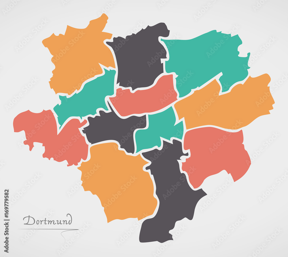 Dortmund Map with boroughs and modern round shapes