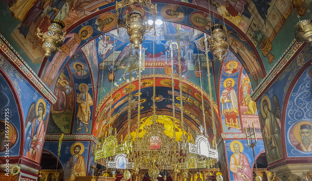 Interior of the 15th-century Serbian Orthodox monastery Tvrdos. Trebinje, Bosnia and Herzegovina 