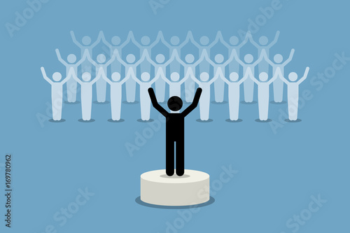 A leader giving inspiration and motivation to his followers. Vector artwork depicts leadership, team spirit, and supporters. This is a successful group, organization, and company.