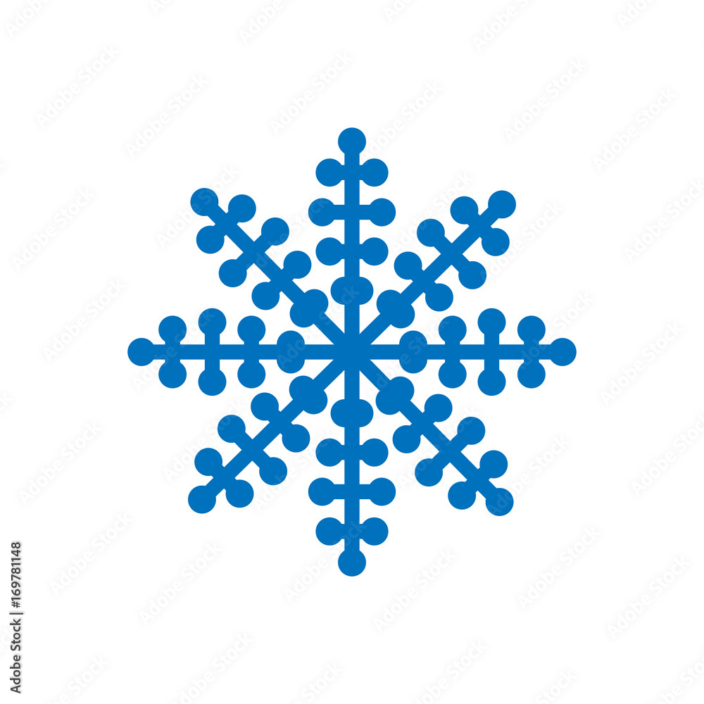 Snowflake sign. Blue Snowflake icon isolated on white background. Snow flake silhouette. Symbol of snow, holiday, cold weather, frost. Winter design element Vector illustration