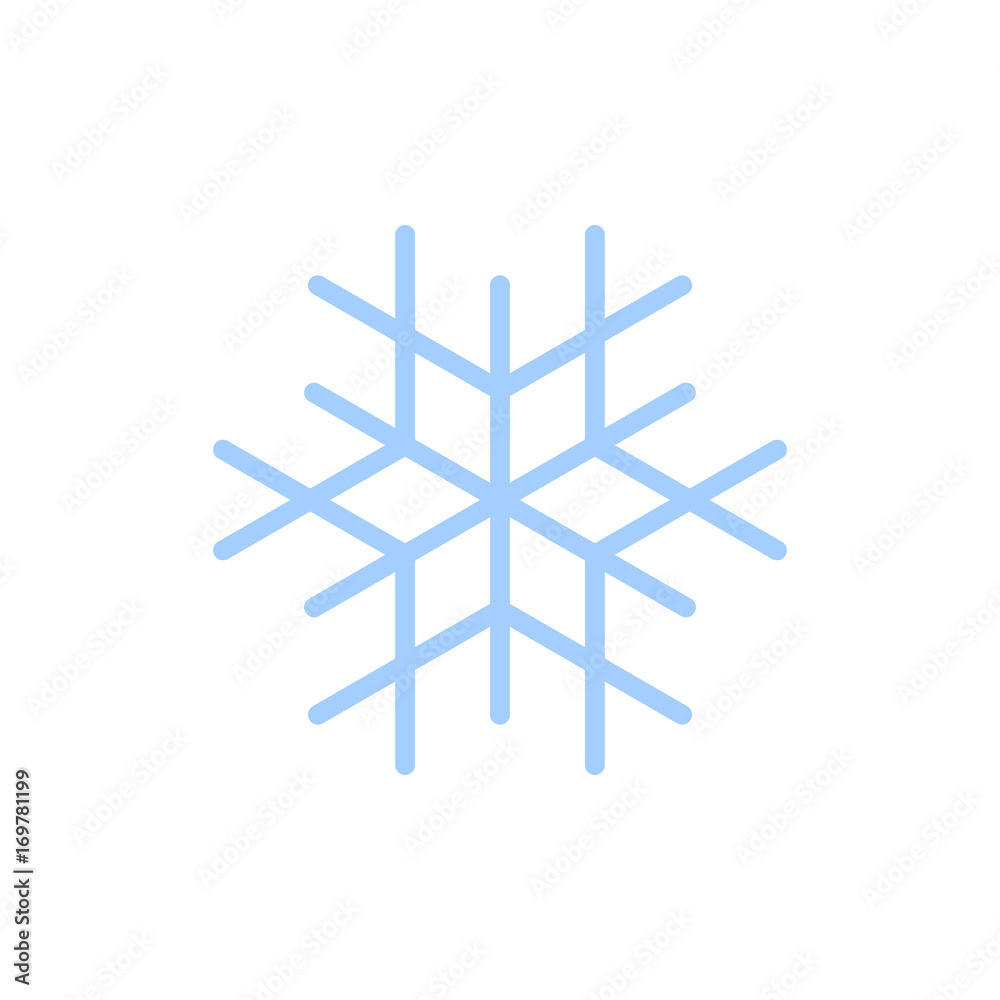 Snowflake icon. Blue silhouette snow flake sign, isolated on white background. Flat design. Symbol of winter, frozen, Christmas, New Year holiday. Graphic element decoration. Vector illustration Snowflake icon. Blue silhouette snow flake sign, isolated on white background. Flat design. Symbol of winter, frozen, Christmas, New Year holiday. Graphic element decoration. Vector illustration