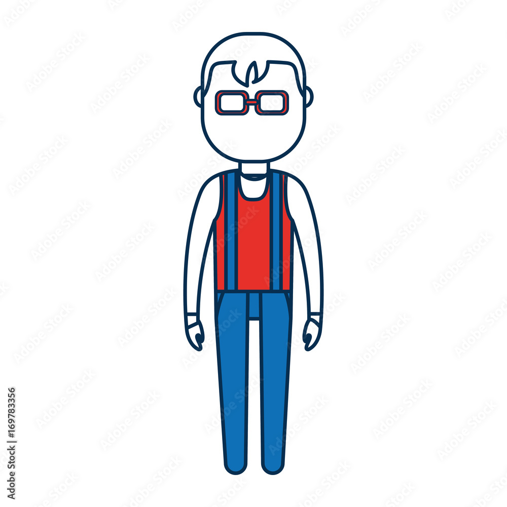 cartoon man with glasses and standing icon over white background colorful design vector illustration cartoon man with glasses and standing icon over white background colorful design vector illustration