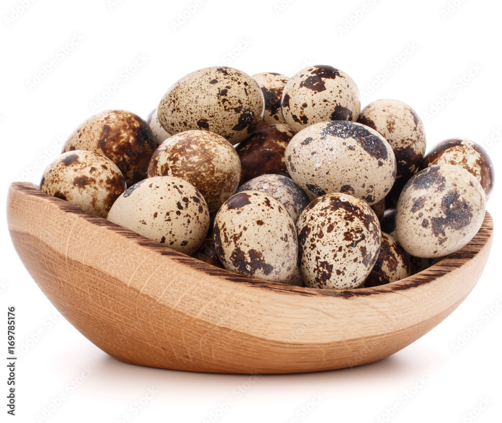 quail eggs in wooden bowl isolated on white background cutout quail eggs in wooden bowl isolated on white background cutout