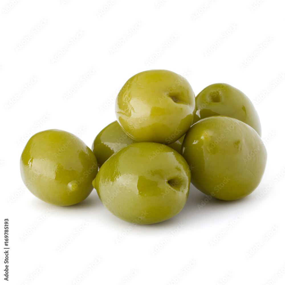 Green olives fruits isolated on white background cutout Green olives fruits isolated on white background cutout