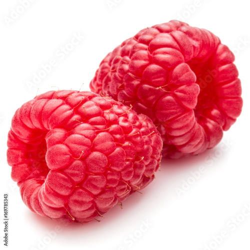 ripe raspberries isolated on white background close up