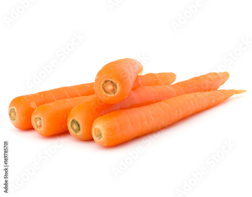 Sweet raw carrot tuber isolated on white background cutout photo