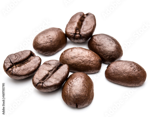 roasted coffee beans isolated in white background cutout