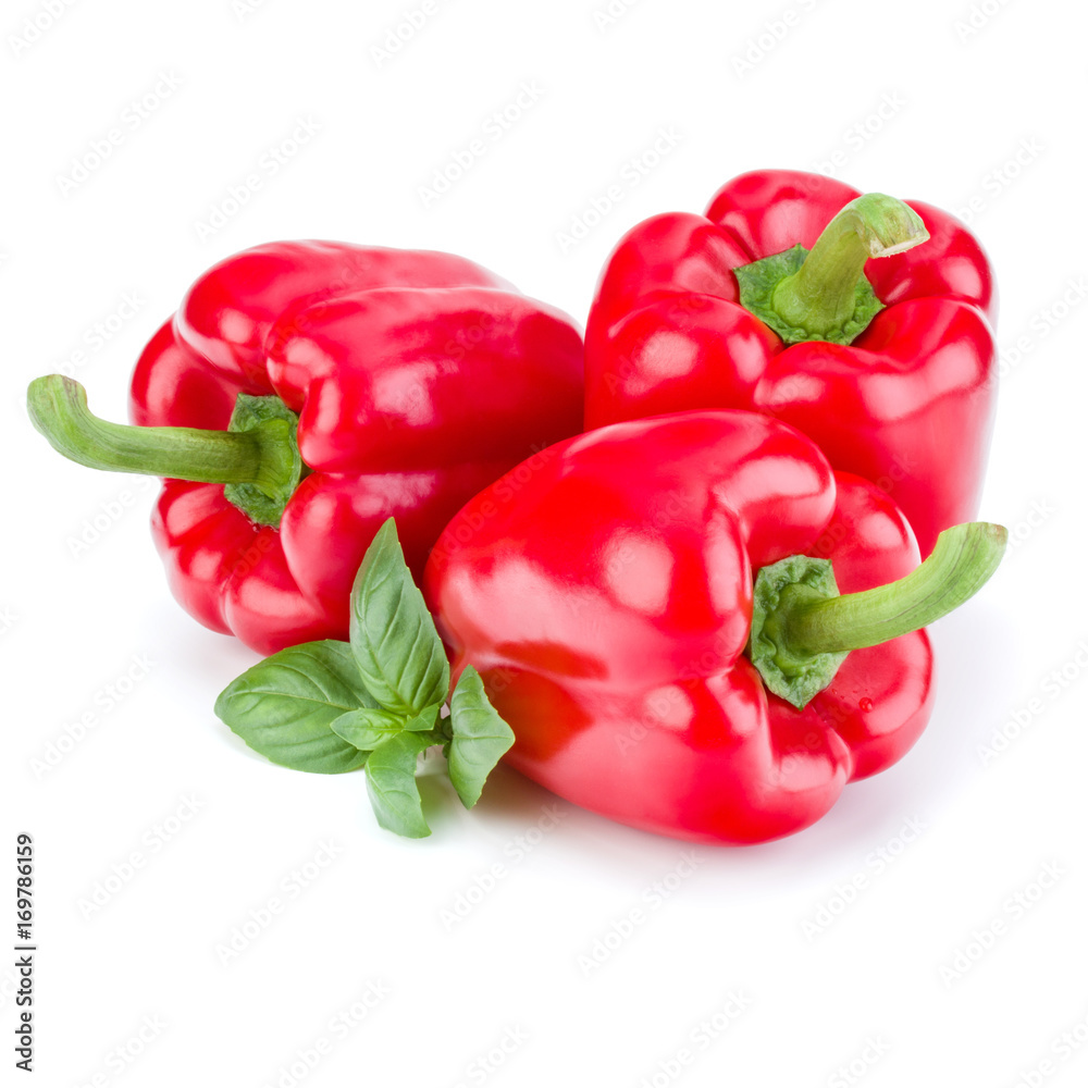 three sweet bell peppers isolated on white background cutout three sweet bell peppers isolated on white background cutout