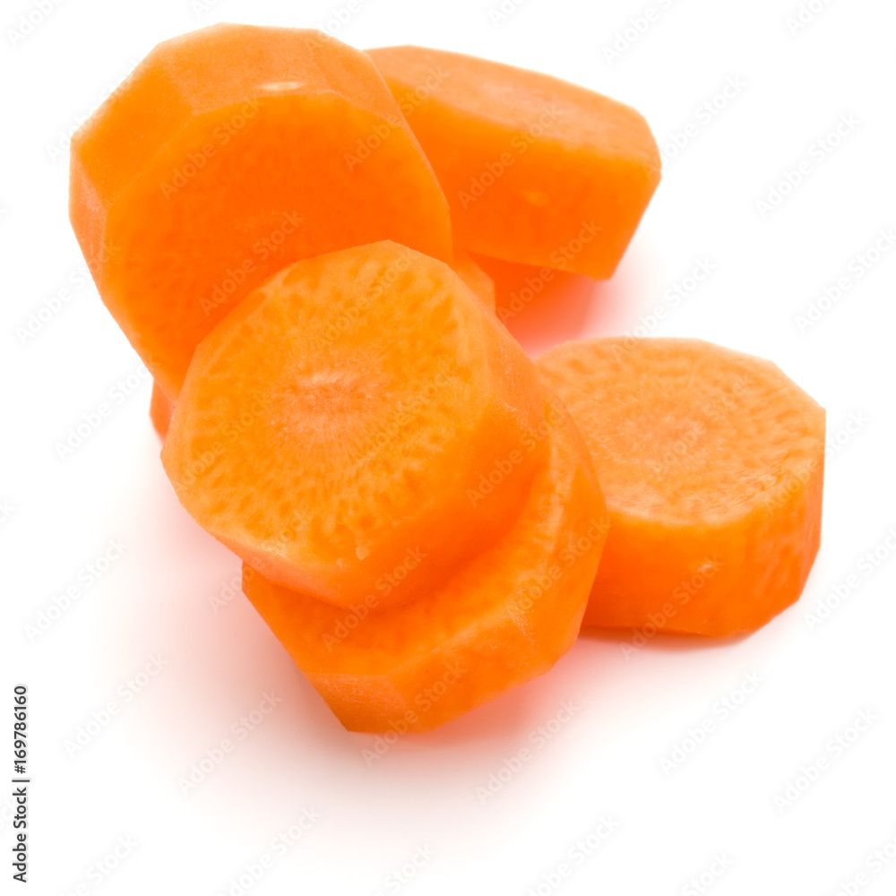 Chopped carrot slices isolated on white background cutout Chopped carrot slices isolated on white background cutout