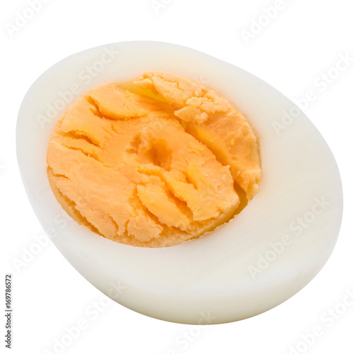 One boiled egg half isolated on white background cutout