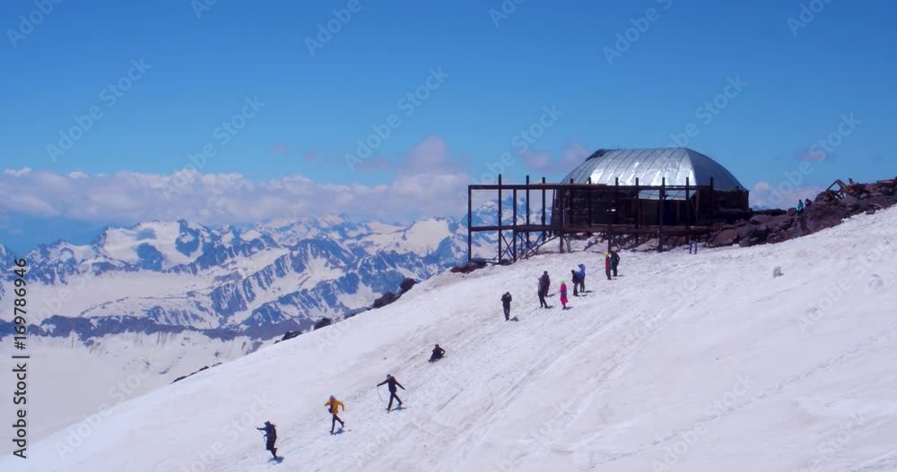 aerial shot hotel for climbers on mount Elbrus aerial shot hotel for climbers on mount Elbrus