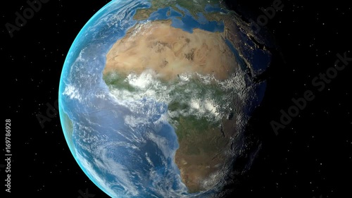 Night to day - rotating Earth. Zoom in on Cote Divoire outlined