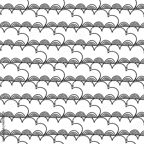 Decorative clouds. Black and white illustration, seamless pattern for coloring book, pages. Vector