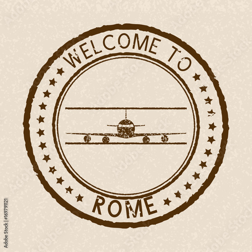 Welcome to Rome. Brown travel label postmark