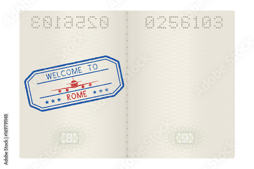 Blue stamp - Welcome to Rome - in the passport