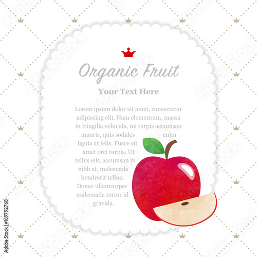 Colorful watercolor texture nature organic fruit memo frame red apple