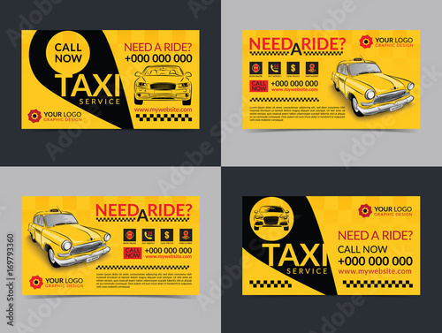 Set of taxi service business cards layout templates. Create your own business cards. Mockup Vector illustration.