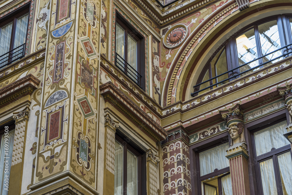 Ornately painted and decorated courtyard of the Palazzo Sciarra
