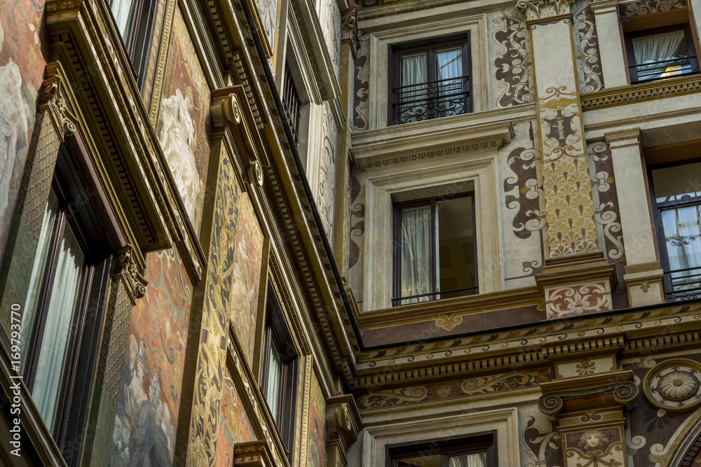 Ornately painted and decorated facades of the Palazzo Sciarra Ga