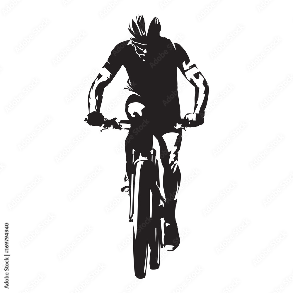 Vetor de Cycling. Mountain biker isolated vector silhouette. Front view ...