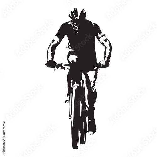 Cycling. Mountain biker isolated vector silhouette. Front view