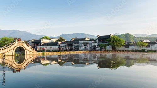 time lapse of a village in the chinese paintings, hongcun, southern anhui,China photo
