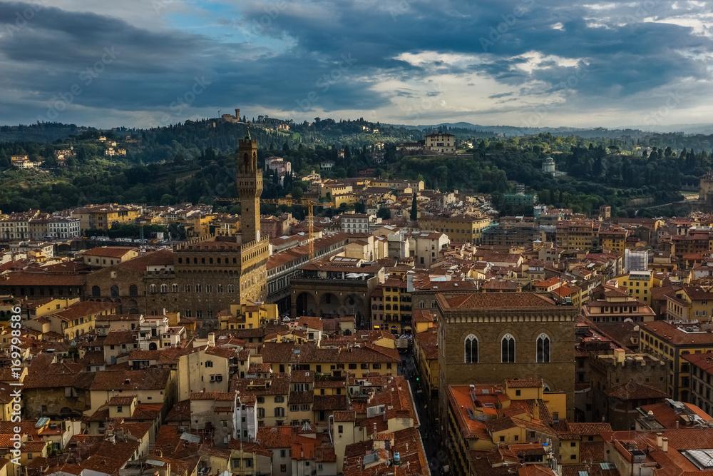 Palazzo Vecchio and panorama city in Florence city, Tuscany, Italy