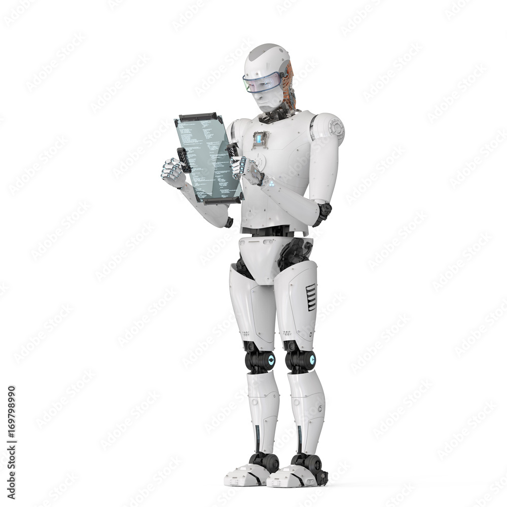 robot working with digital tablet