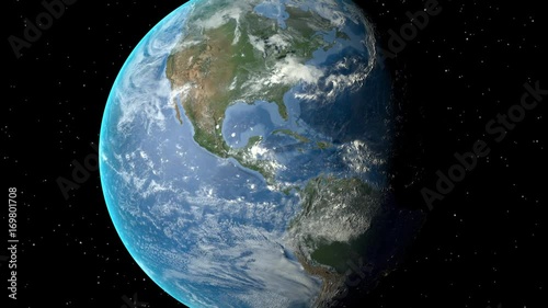 Night to day - rotating Earth. Zoom in on Mexico outlined