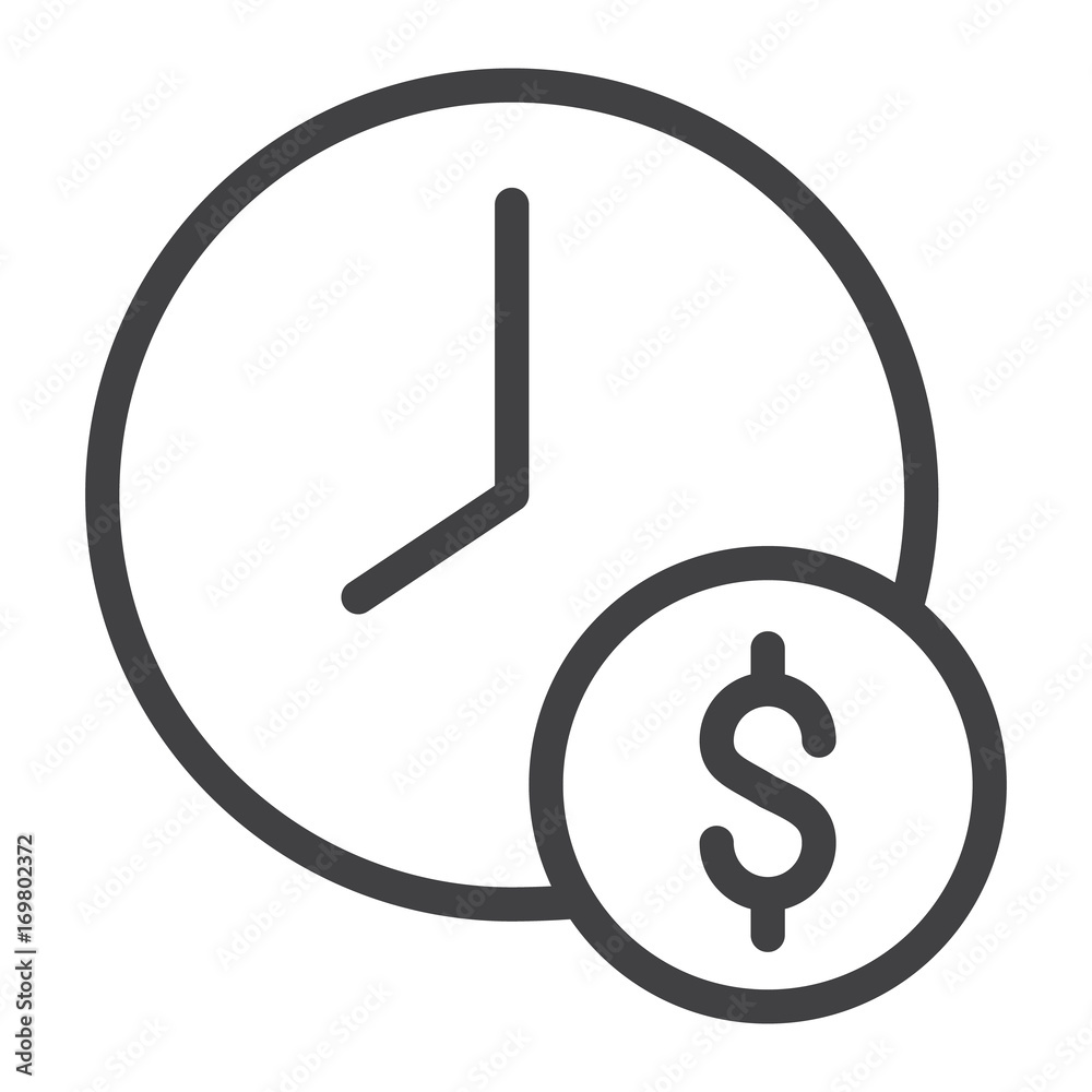 Time is money line icon, outline vector sign, linear style pictogram isolated on white. Symbol, logo illustration. Editable stroke. Pixel perfect graphics Time is money line icon, outline vector sign, linear style pictogram isolated on white. Symbol, logo illustration. Editable stroke. Pixel perfect graphics