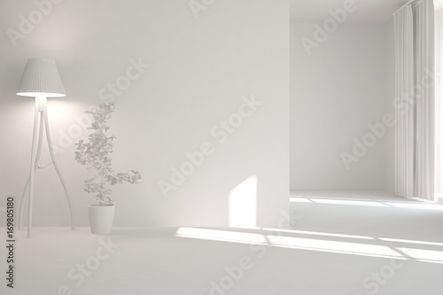 White empty room with lamp. Scandinavian interior design. 3D illustration