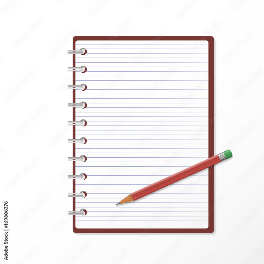 A vector icon of open notepad in a line and a pencil. 3d realistic image for business, education, study. A vector icon of open notepad in a line and a pencil. 3d realistic image for business, education, study.