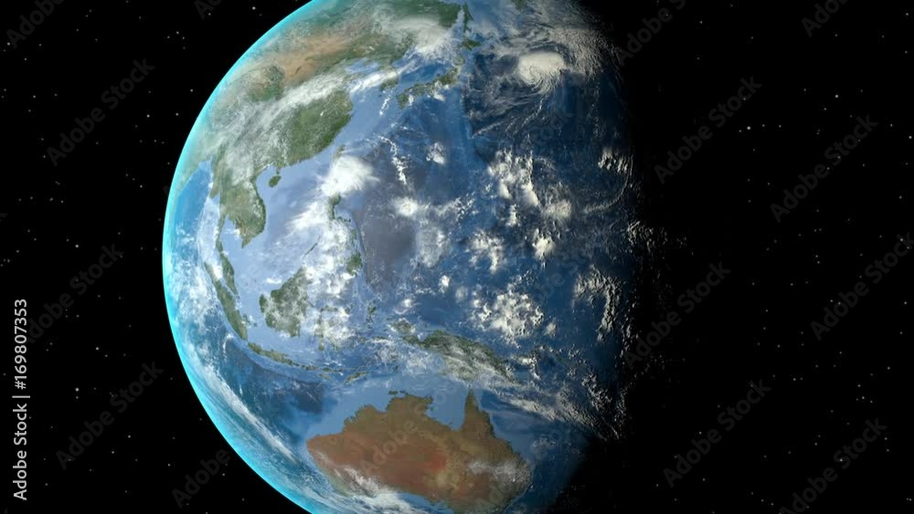Night to day - rotating Earth. Zoom in on Philippines outlined