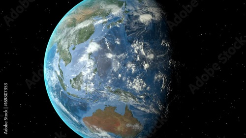 Night to day - rotating Earth. Zoom in on Philippines outlined