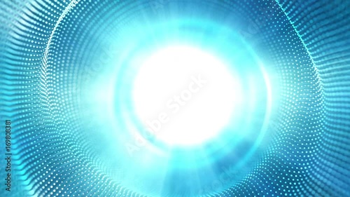 60fps looped seamless abstract background. Smooth motion of hi-tech blue dots and white shine. For logo and title placement, event, concert, presentation, site, VJ, Resolume.