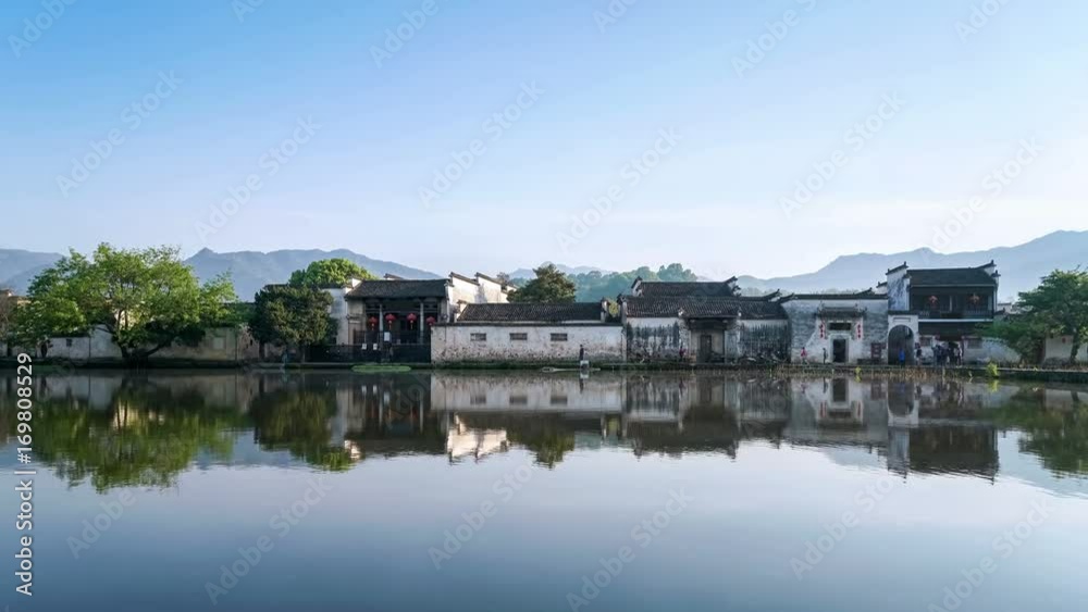 time lapse of hongcun in morning, beautiful chinese ancient villages,southern anhui province time lapse of hongcun in morning, beautiful chinese ancient villages,southern anhui province