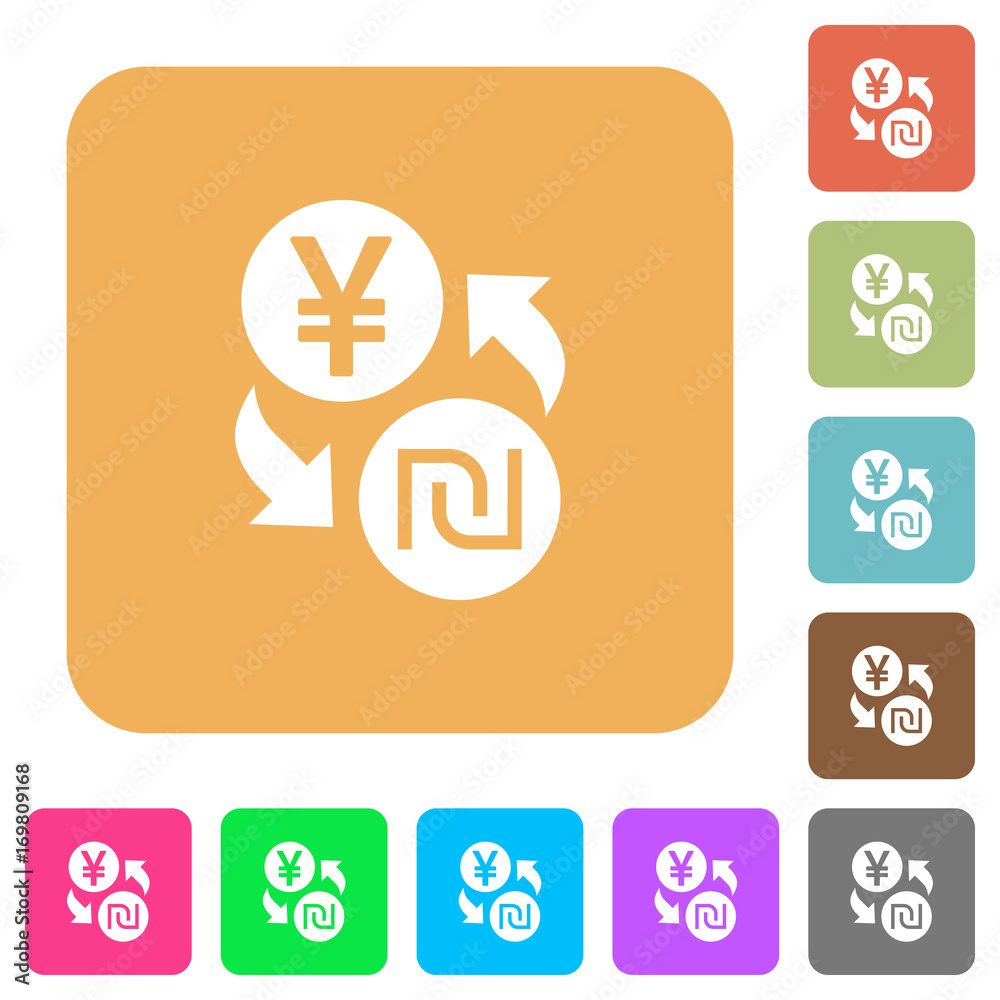Yen new Shekel money exchange rounded square flat icons