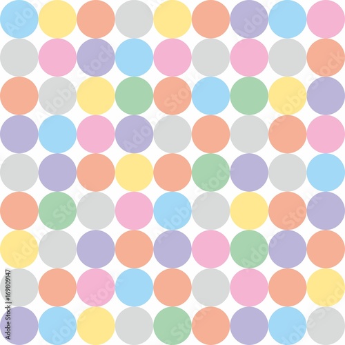 Tile vector pattern with pastel colorful polka dots on white background