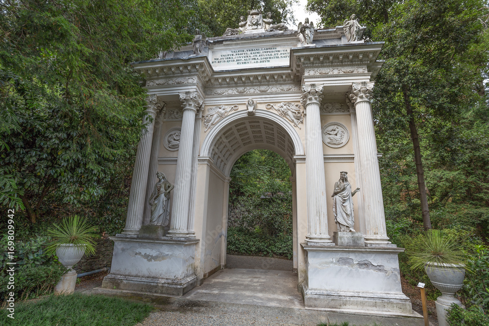 GENOA, (GENOVA), AUGUST 24, 2017 - Villa Durazzo- Pallavicini, The Arch of Triumph in Genoa Pegli, Italy