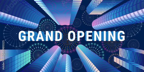 Grand opening vector illustration with sign and abstract background