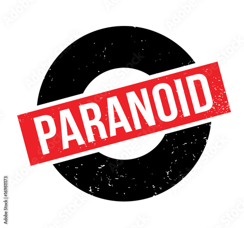 Paranoid rubber stamp. Grunge design with dust scratches. Effects can be easily removed for a clean, crisp look. Color is easily changed.