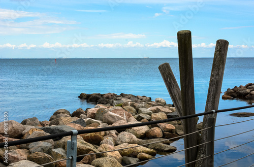 View of Øresund or the Sound strait from Tuborg Havn (Port of Tuborg), Hellerup district, Copenhagen, Denmark