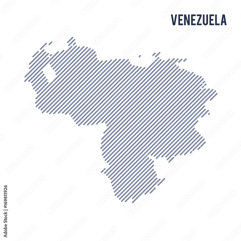 Vector abstract hatched map of Venezuela with oblique lines isolated on a white background.