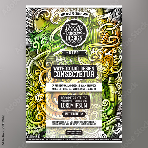 Cartoon watercolor hand drawn doodles Beer fest poster design