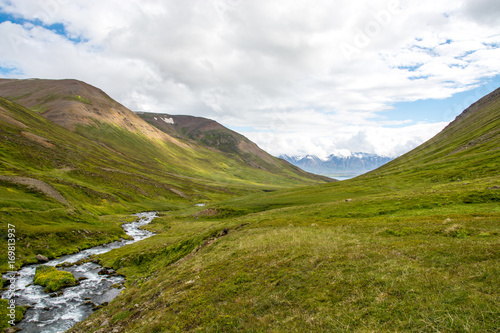 beautiful mountain range and landscape near Dalvik in Iceland photo