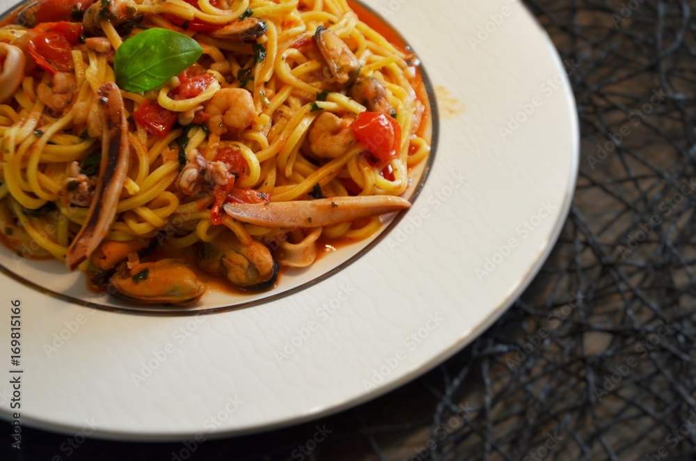 fresh italian pasta & seafood dish