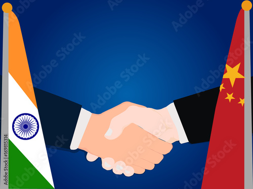 Deal Cooperation partnership India and China with the businessman handshake symbol vector illustration